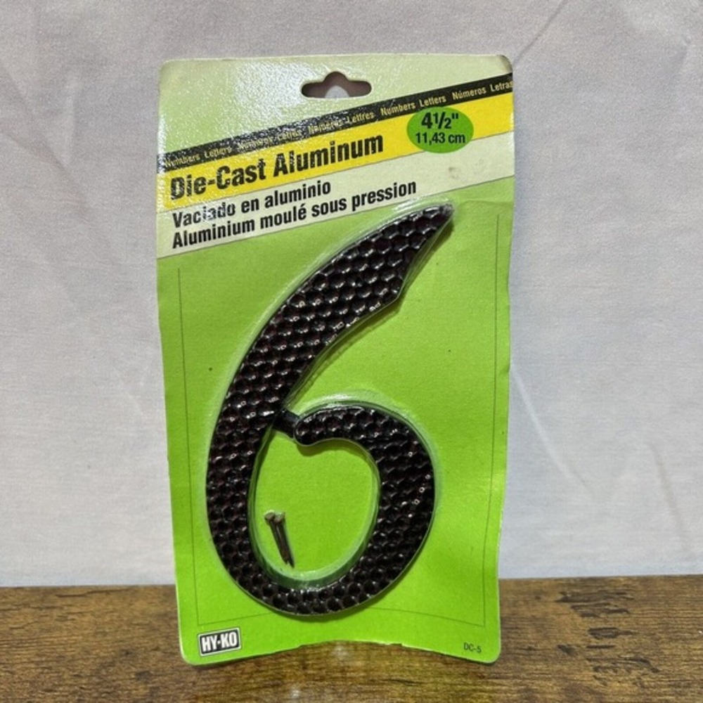 Hy-Ko 4-1/2" Black Die-Cast Aluminum Nail-On Address‎ Number #6 (DC-5) New